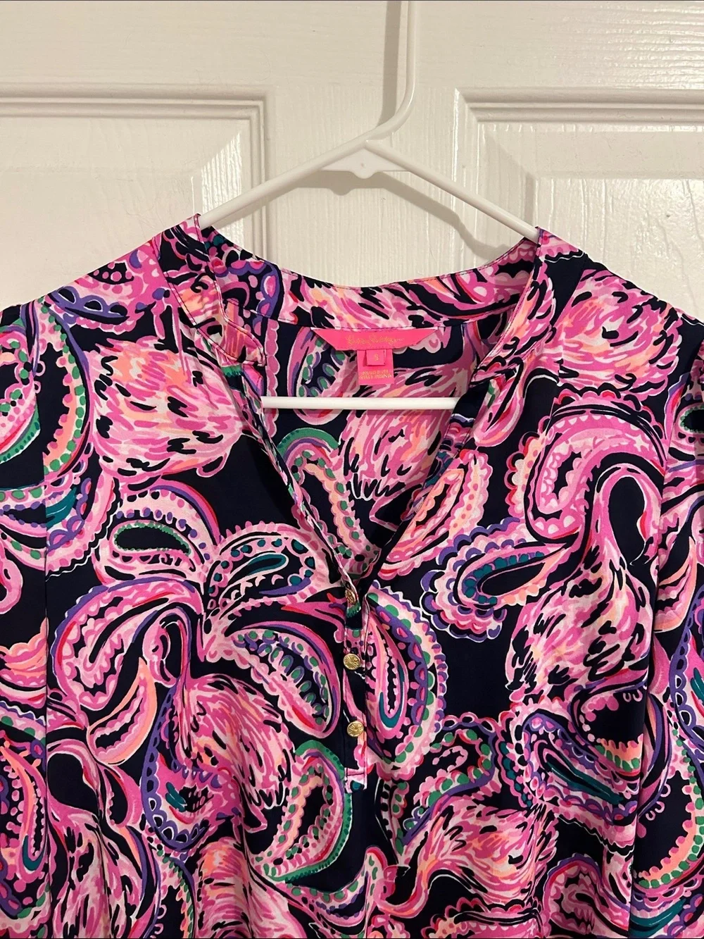 Lilly Pulitzer Marvelle Blouse Flock To The Top Navy Pink Paisley Size Small